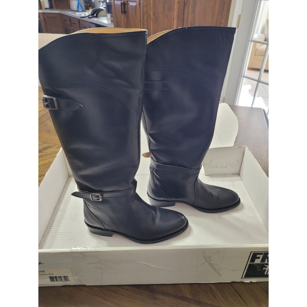 FRYE 77560 Dorado Riding Boots Black Leather Buckle Side Zip Women's 6.0 M